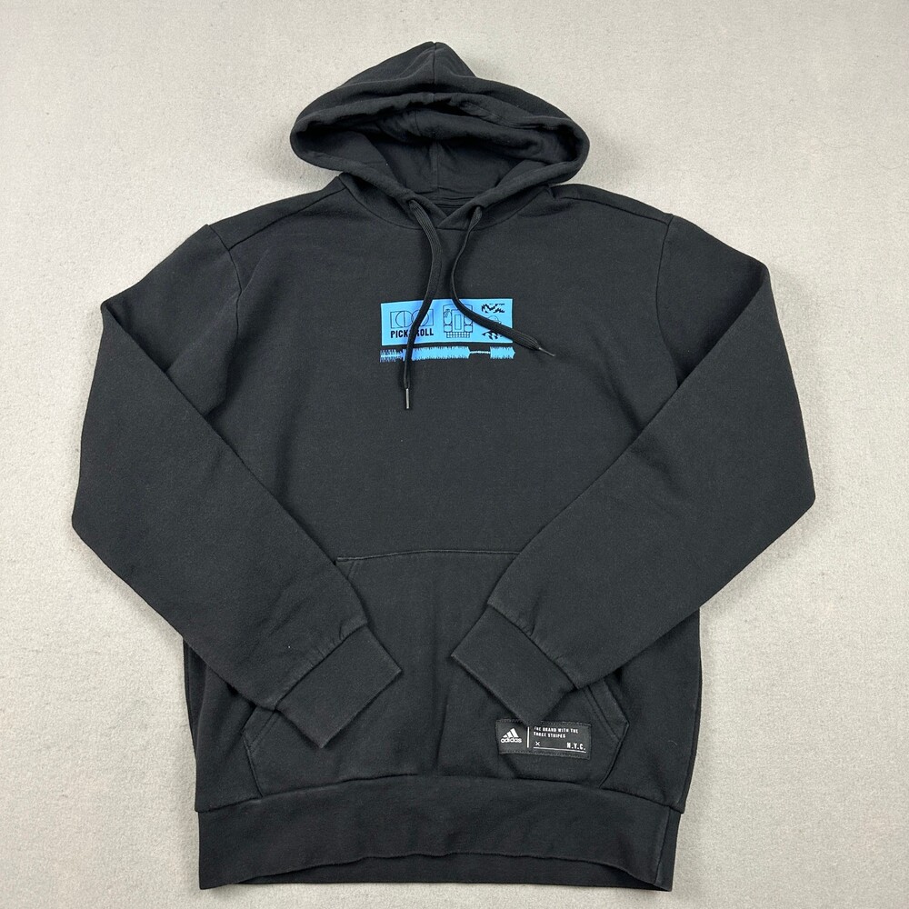 Adidas Hoodie Unisex Small Black Fleece Pullover Next Wave Graphic Sweatshirt S